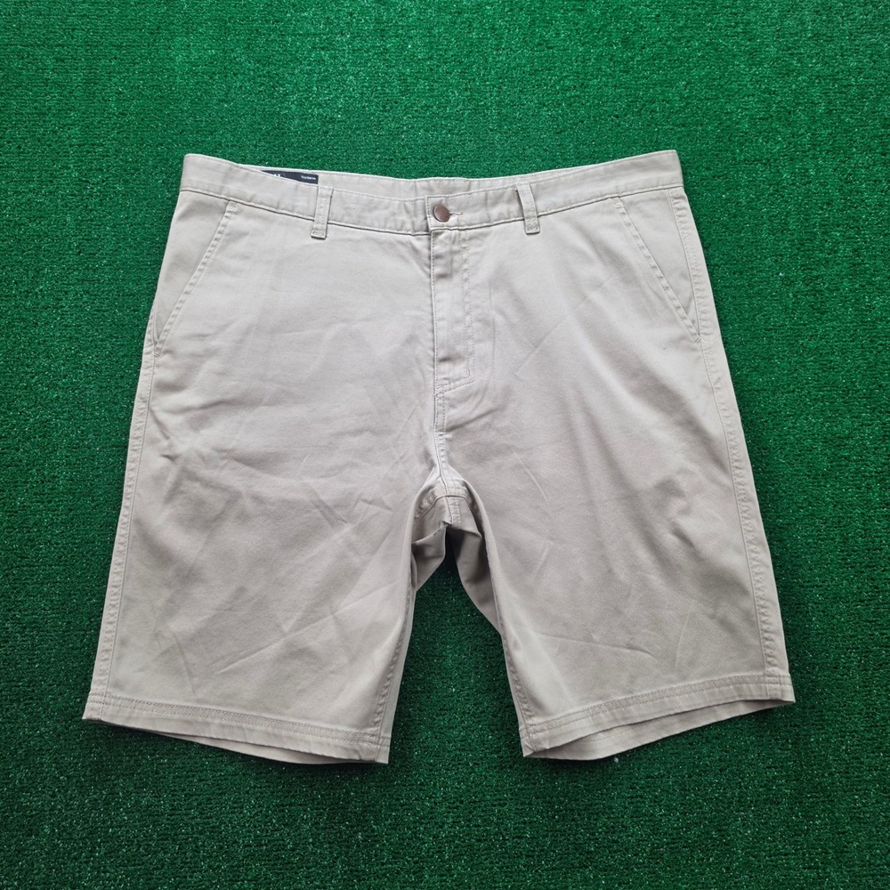 Oakley Custom Fit Chino Stretch Golf Shorts Mens 38 Beige Khaki Flat Front
